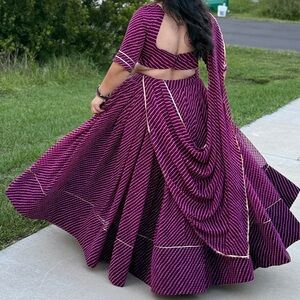 Elegant wine Striped chaniya choli